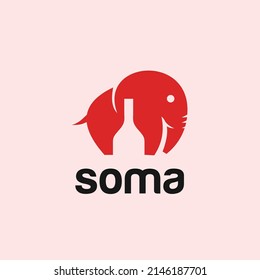 elephant with bottle logo design vector silhouette illustration