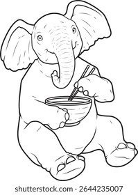 Elephant Bowl Ramen Animal Vector Graphic Art Illustration
