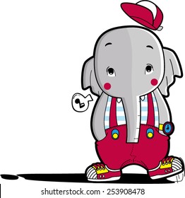 Elephant boy cute with hat vector.
