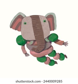 Elephant boy. kid illustration. watercolor vector. animal wildlife.