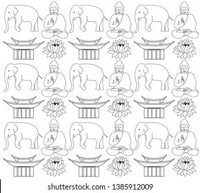 elephant buddha  Lotus Buddhism religion icons print pattern silhouette meditation Modern vector illustration