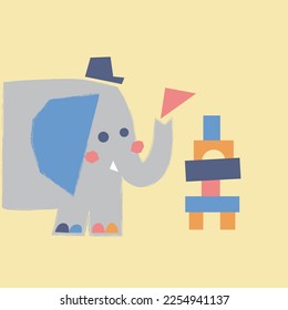 elephant building blocks playful animal funny