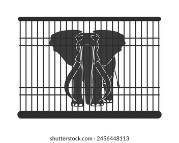 Elephant bull with big tusks in a cage, vector illustration