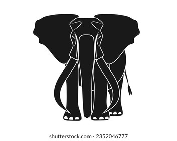 Elephant bull with big tusks isolated on white, front view, vector illustration