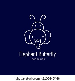 Elephant and Butterfly Logo Design Vector Template Element
