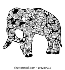 elephant with butterfly ornament tattoo vector 