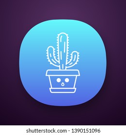 Elephant cactus app icon. Pachycereus with hushed face. Home cacti in pot. Mexican giant cardon. Amazed plant. UI/UX user interface. Web or mobile application. Vector isolated illustration svg