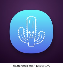 Elephant cactus app icon. UI/UX user interface. Pachycereus with astonished face. Wild cacti. Mexican giant cardon. Amazed plant. Web or mobile application. Vector isolated illustration svg