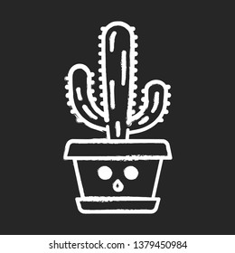 Elephant cactus chalk icon. Pachycereus with hushed face. Home cacti in pot. Mexican giant cardon. Amazed plant. Succulent plant. Houseplant. Isolated vector chalkboard illustration svg