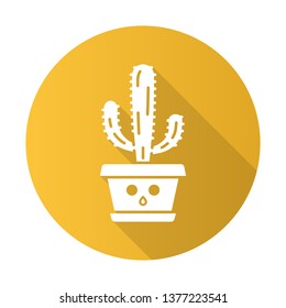 Elephant cactus flat design long shadow glyph icon. Pachycereus with hushed face. Home cacti in pot. Mexican giant cardon. Amazed plant. Succulent houseplant. Vector silhouette illustration svg