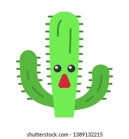 Elephant cactus flat design long shadow color icon. Pachycereus with astonished face. Wild cacti. Mexican giant cardon. Amazed plant. Houseplant. Succulent plant. Vector silhouette illustration svg