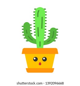 Elephant cactus flat design long shadow color icon. Pachycereus with hushed face. Home cacti in pot. Mexican giant cardon. Amazed plant. Houseplant. Succulent plant. Vector silhouette illustration svg
