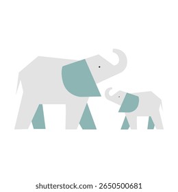 Elephant and calf ,  flat vector illustration of gentle giants from savanna habitat. Cartoon design with trunk pose, ideal for children’s nature prints, eco posters, and wildlife storytelling.