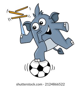 El becerro elefante está aprendiendo a actuar en un circo parado en una bola, ilustración vectorial del arte. imagen del ícono del doodle kawaii.