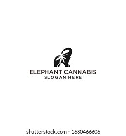 elephant with cannabis logo design vector illustration template