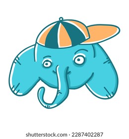 Elephant with cap. Vector illustration in cartoon flat style isolated on white background.