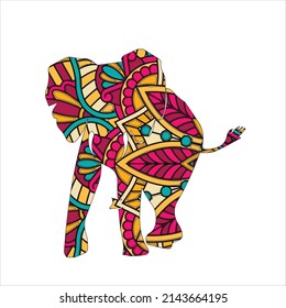Elephant card. Frame of animal made in vector. Illustration for design, pattern Hand drawn with Elephant and mandala. Use for children clothes, t shirt designs ,Decorative elephant illustration