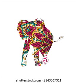 Elephant card. Frame of animal made in vector. Illustration for design, pattern Hand drawn with Elephant and mandala. Use for children clothes, t shirt designs ,Decorative elephant illustration