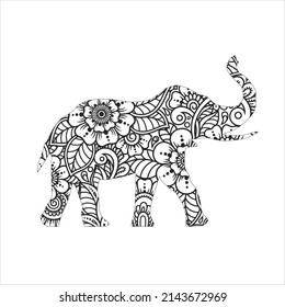 Elephant card. Frame of animal made in vector. Illustration for design, pattern Hand drawn with Elephant and mandala. Use for children clothes, t shirt designs ,Decorative elephant illustration svg