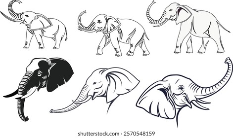 elephant, cartoon, animal, vector, design, illustration, art, drawing, silhouette, background, black, graphic, mammal, zoo, icon, character, nature, wildlife, isolated, symbol, doodle, head, cute