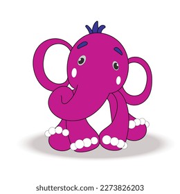 Elephant cartoon. Baby elephant. Pink elephant. Sitting posture. Elephant on a white background. line drawings.