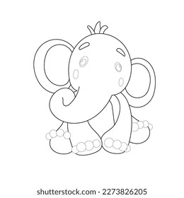 Elephant cartoon. Baby elephant. Pink elephant. Sitting posture. Elephant on a white background. line drawings.