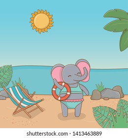 Elephant cartoon in the beach design vector illustration