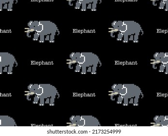 Elephant cartoon character seamless pattern on black background. Pixel style