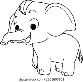 Elephant cartoon coloring page vector isolated on white background.