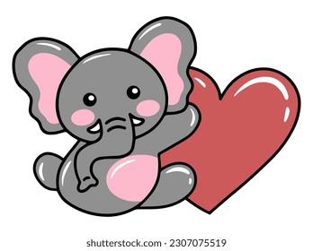 Elephant Cartoon Cute for Valentines Day