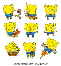 Elephant cartoon design set