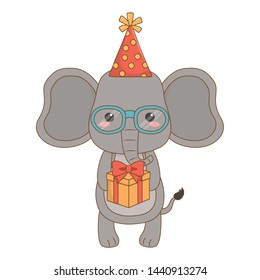 Elephant cartoon with happy birthday icon design