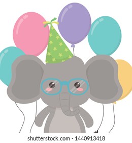 Elephant cartoon with happy birthday icon design