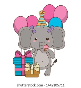 Elephant cartoon with happy birthday icon design