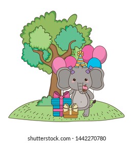 Elephant cartoon with happy birthday icon design