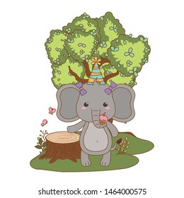 Elephant cartoon with happy birthday icon design