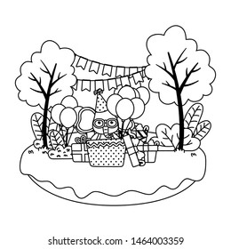 Elephant cartoon with happy birthday icon design