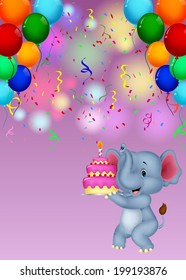 Elephant cartoon holding birthday cake