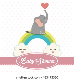 elephant cartoon icon. Baby shower invitation card. Colorful design. Vector illustration
