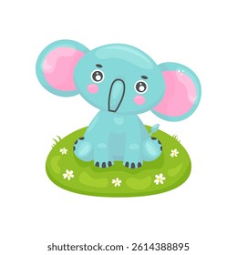 Elephant cartoon illustration in color. Vector stock image isolated on white background. Hand drawn cute illustration. Graphic design vector illustration