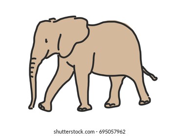 Elephant cartoon line drawing. Hand drawn vector illustration.