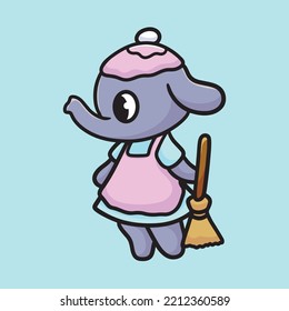 Elephant Cartoon Mascot Funny Vector Smile Happiness Fun Cute Sit Grey