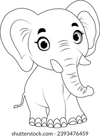 elephant cartoon sketch for coloring book