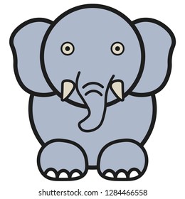 Elephant in cartoon style. On white background, vector illustration