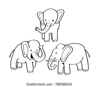 Elephant cartoon, vector black and white