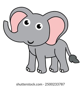 Elephant cartoon, vector illustration. Elephant clipart, isolated on white background. Cute safari animal. African animal.