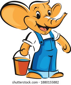 Elephant character in blue jumpsuit in vector