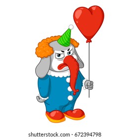 Elephant. Character. Evil clown with a balloon. Big collection of isolated elephants. Vector, cartoon.