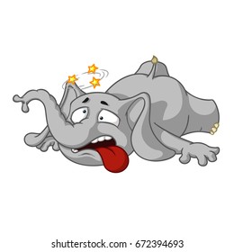 Elephant. Character. Fall. To stumble. Big collection of isolated elephants. Vector, cartoon.