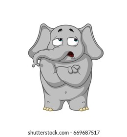 Elephant. Character. He doubts. Doubt. Hands in the castle. Big collection of isolated elephants. Vector, cartoon